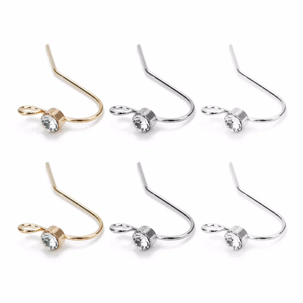 

20pcs/lot Copper Rhodium/Silver Color Earrings Hook With Crystal Ear Wire DIY Jewelry Making Findings Accessories for Women