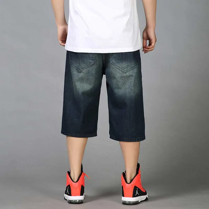 Summer  Loose Baggy Denim Short Men Hip Hip Jeans Short Knee Length Boardshort Male Clothing Blue Plus Size 46