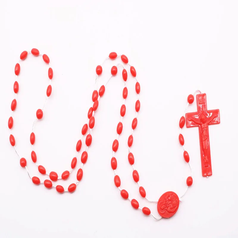 2 pieces / cheap cross necklace chain illuminating beads plastic religious Christian Catholic necklace men and women models