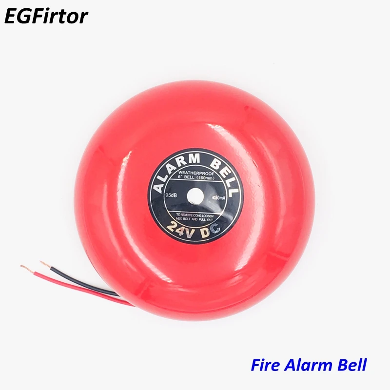 6 Inch Electric Alarm Bell Fire Alarm Bell DC24V Alarm Sounder Conventional Fire Alarm System 95Db Metal