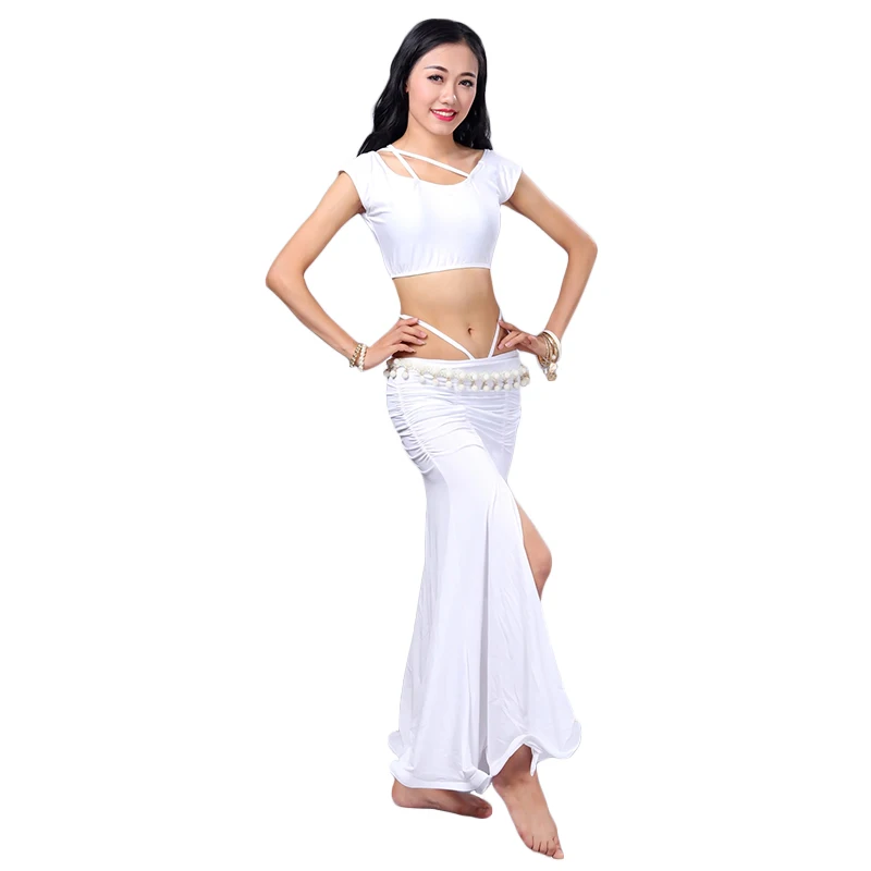 Ropa de práctica de danza del vientre para mujer, traje de actuación de danza del vientre Oriental, Top + falda + Pantalones cortos, conjunto de práctica de danza, 3 uds.