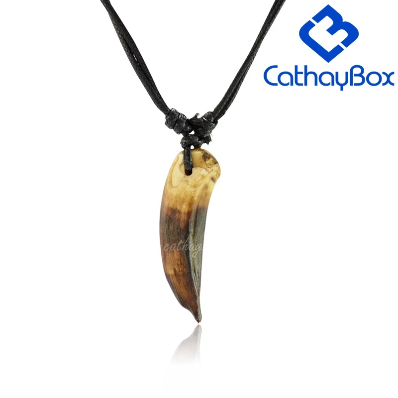 خمر نظرة بني داكن التبت القبلية تصميم الخام تمثال خنزير بري الأسنان حلية قلادة قلادة CB03B006 #1