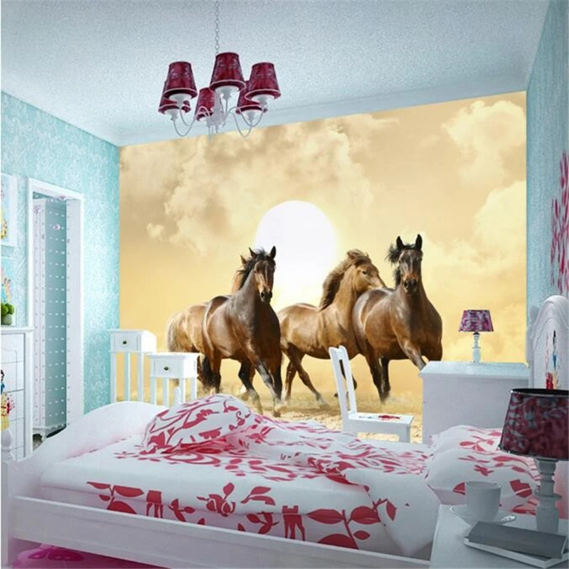 beibehang papel de parede 3D photo wallpaper 3d perspective galloping horse hotel bedroom living room painting mural wall paper