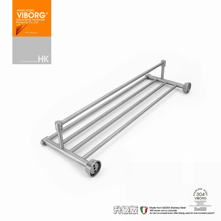 VIBORG Deluxe SUS304 Stainless Steel Wall Mounted Bathroom Towel Rack Shelf with Towel Bar Holder Storage, brushed