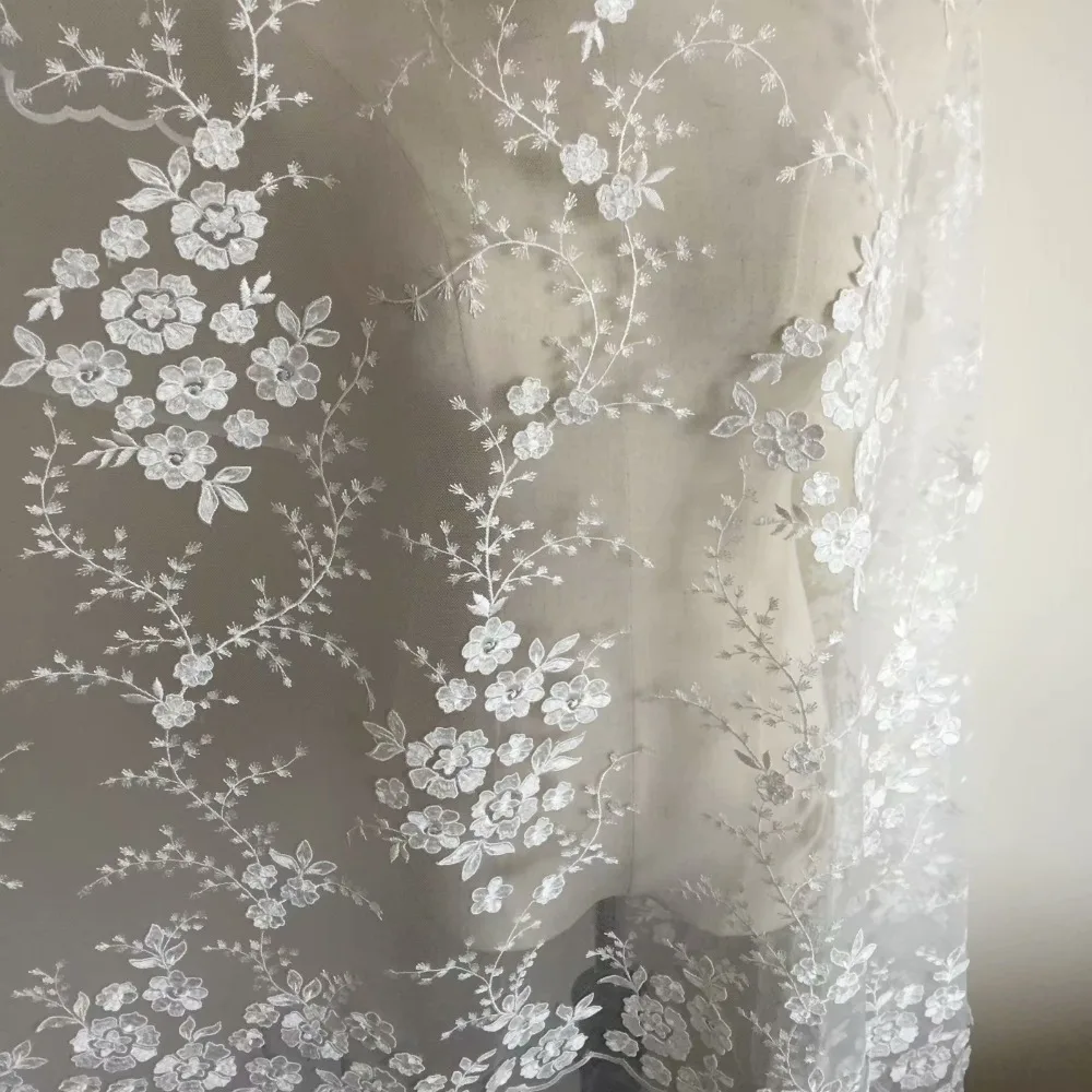Mehrfarbiger Spitzenstoff mit 3D-Blumen für Hochzeitskleider, 4 Farben, Handverziert, DIY-Material – Detail 13