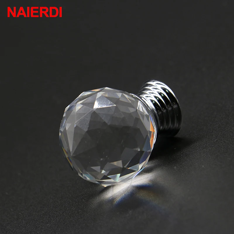 10PCS NAIERDI 20-30mm Crystal Ball Design Crystal Glass Knobs Cupboard Drawer Pull Kitchen Cabinet Wardrobe Handles Hardware
