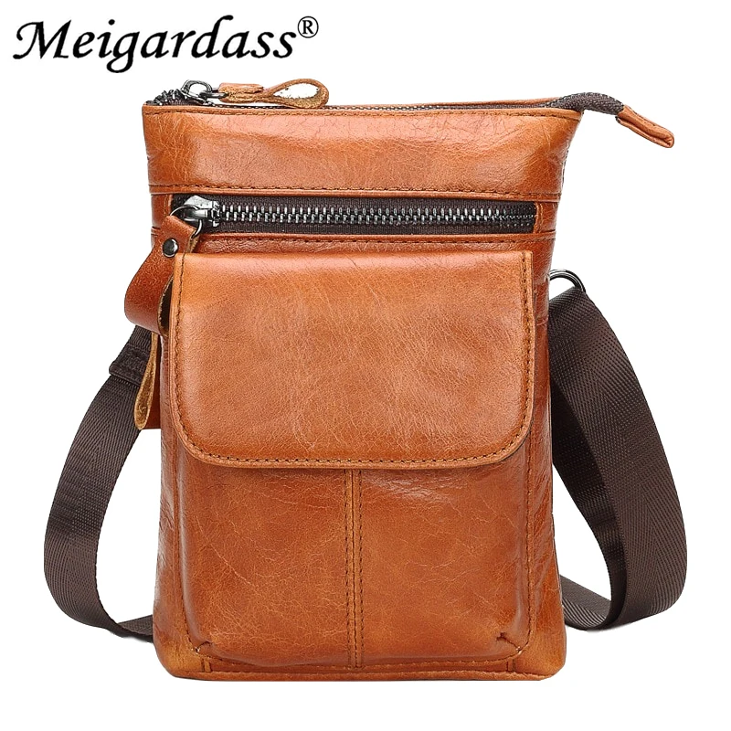 

MEIGARDASS Genuine Leather waist Packs Fanny Pack Belt Bag Phone Pouch Travel Male Small Shoulder Crossbody Bag Leather Pouch