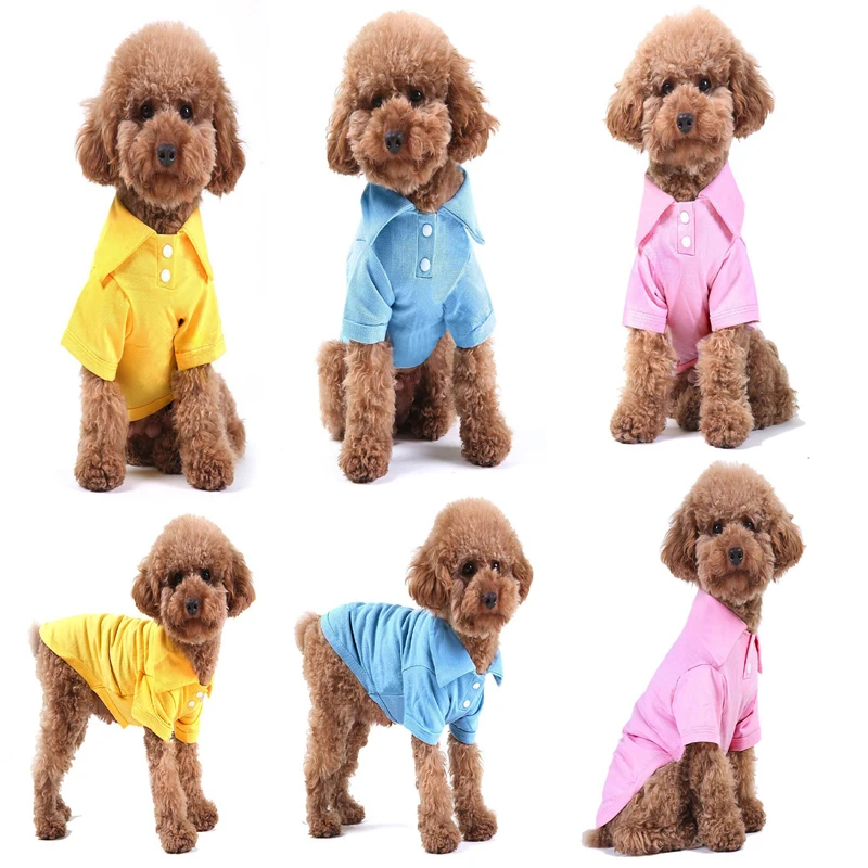 Cute Summer Pet Puppy Small Dog Cat POLO Shirt 100% Cotton Pet Clothes Costume Apparel T-Shirt 5 Size 6 colors