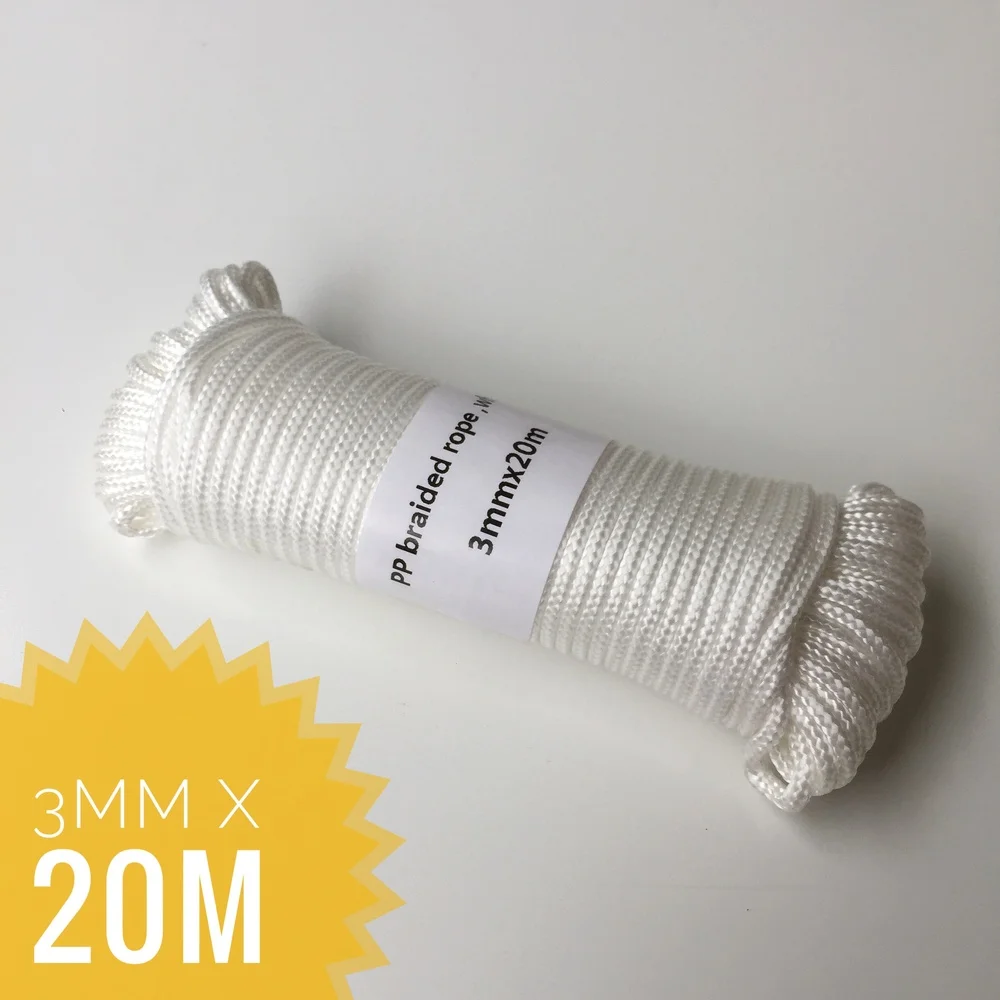 1 pz 3mm x 20m corda intrecciata in polipropilene bianco Hangtag stendibiancheria decorazione della casa accessori da giardino corda da campeggio