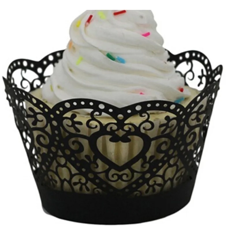 50pcs Heart Little Vine Lace Laser Cut Cupcake Wrapper Liner Baking Cup Paper Cake Cup DIY Baking Wedding Party Favor Decoration
