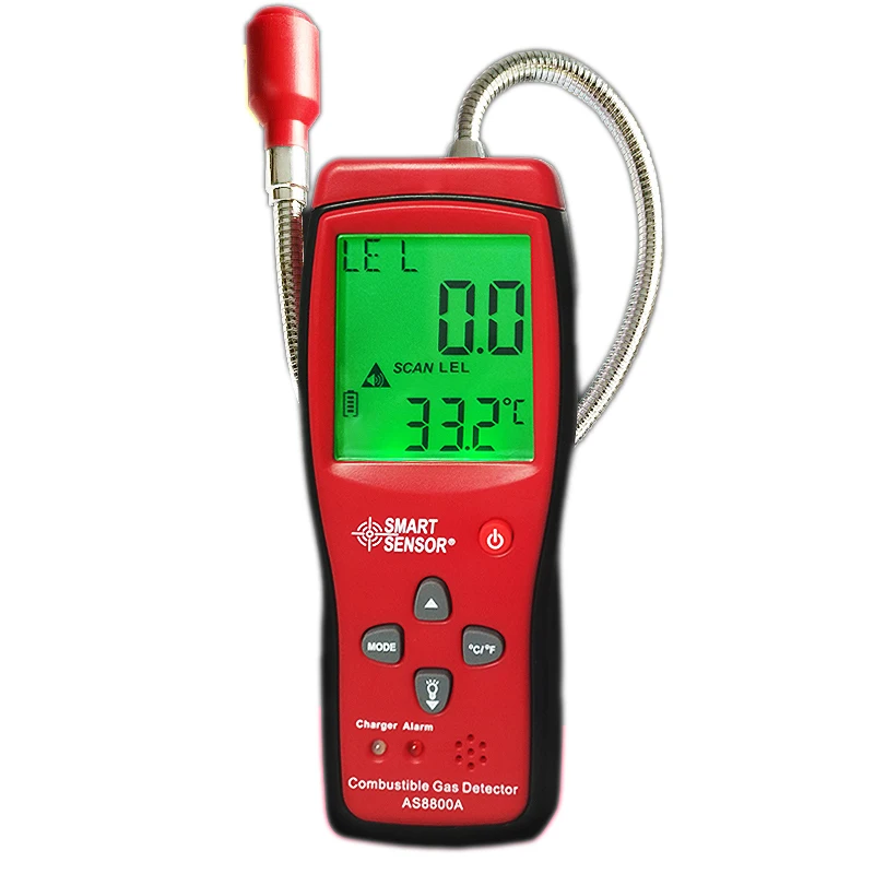 Combustible Gas Detector Gas Analyzer Flammable Natural Gas Leak Location Determine Meter Tester With Sound Light Alarm AS8800A