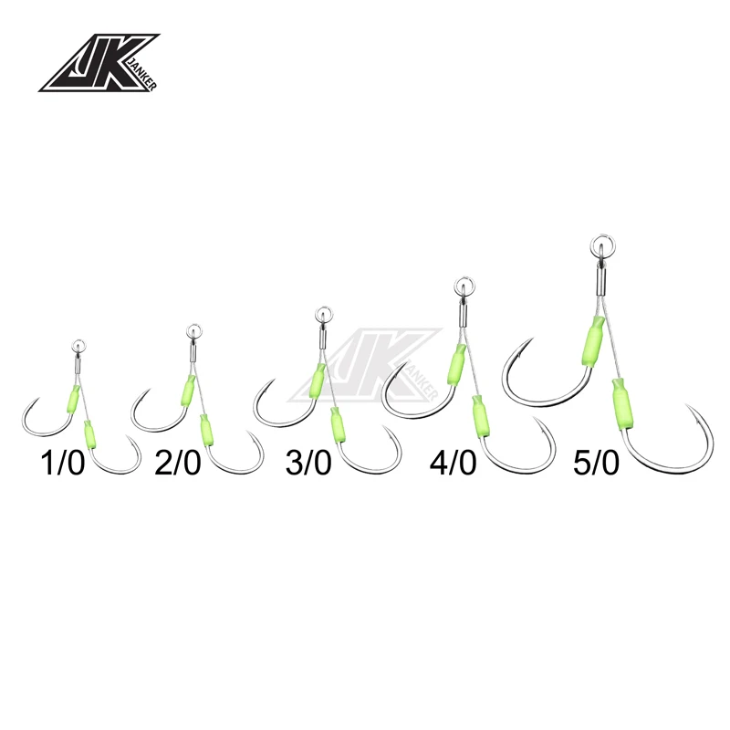 JK 3PACK Wear Resistant Jigging Hook Steel Wire Jig Twin Assist Hooks Glow Saltwater Fishhook Sea Hooks Boat Fishing Tackle