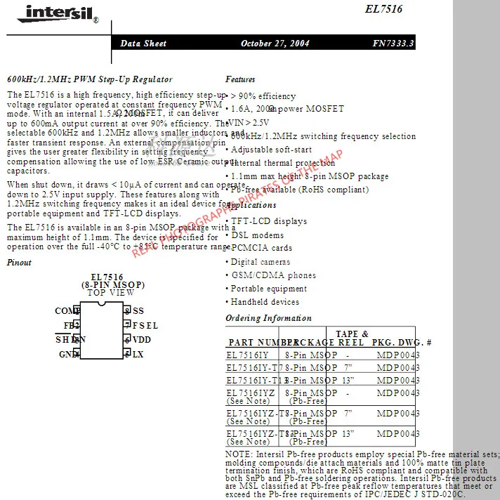 10 шт./лот EL7516IYZ BARAA MSOP8 EL7516IYZ1 EL7516 7516Z в наличии