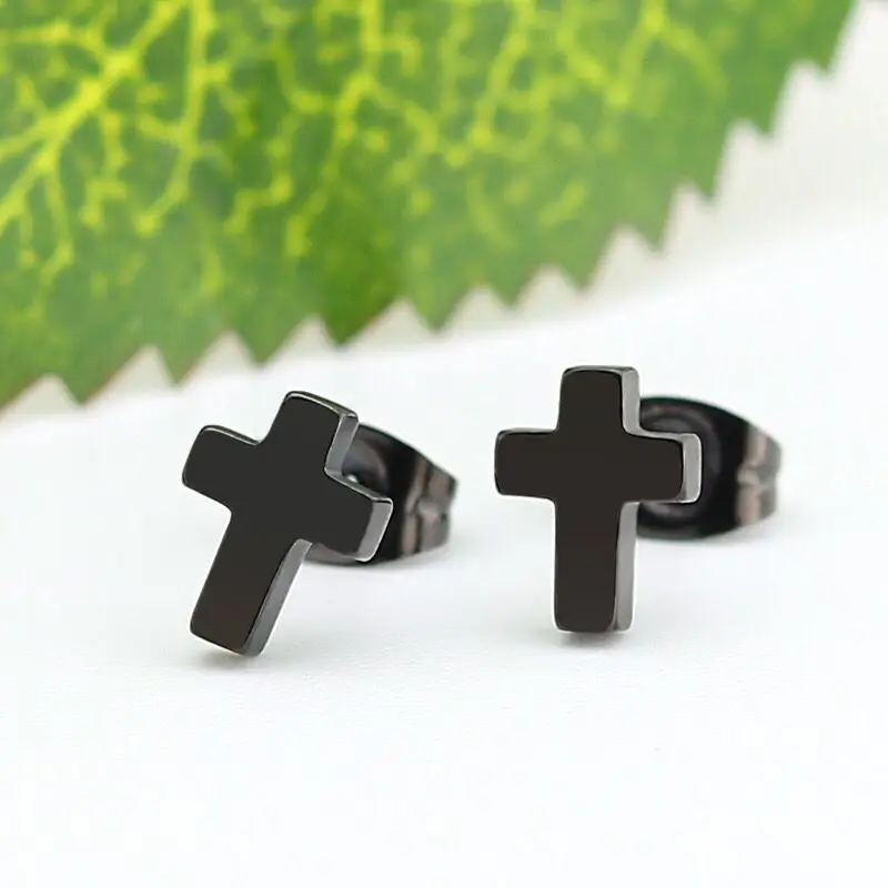Wholesale Jewelry --Fashion Titanium Steel Small Cross Stud Earrings For Men Women Punk Jewelry - view 4