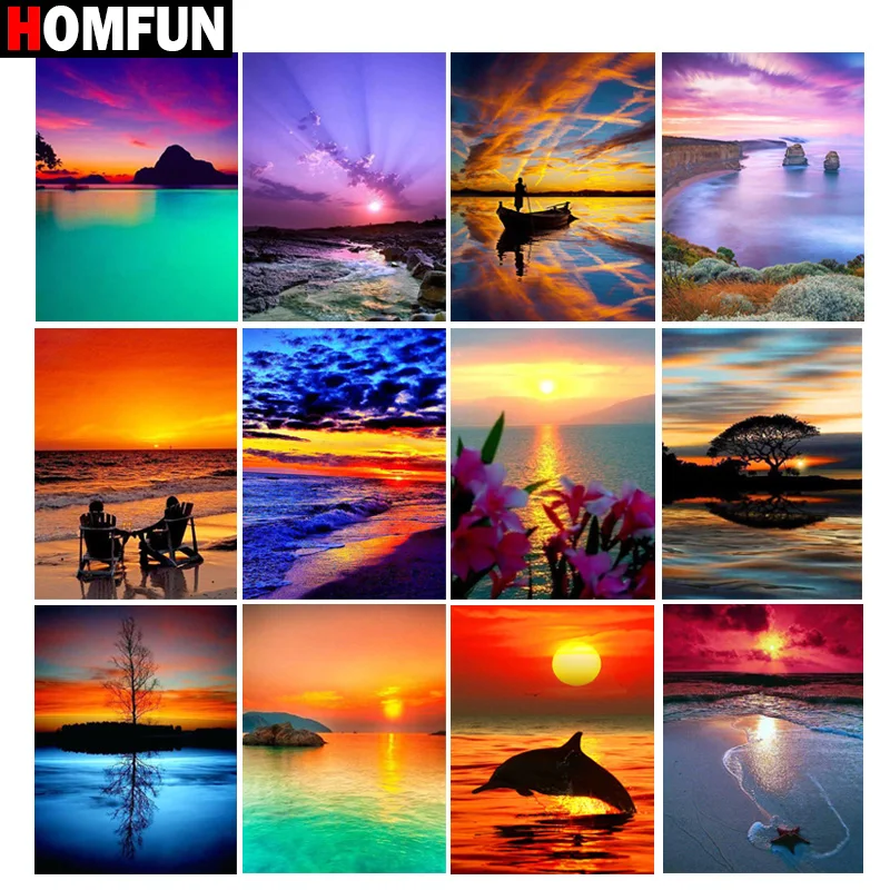 

HOMFUN Full Square/Round Drill 5D DIY Diamond Painting "Sunset scenery" 3D Embroidery Cross Stitch 5D Home Decor Gift