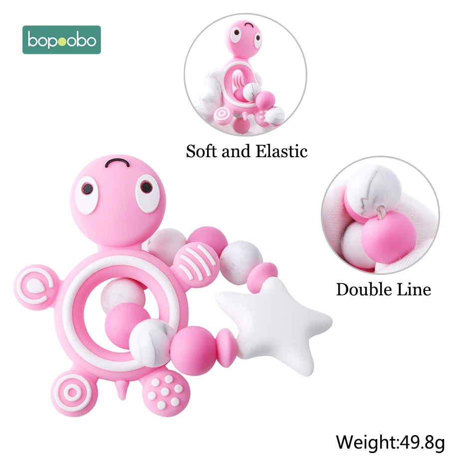 Bopoobo 1pc Silicone Rodent Baby Teething Rattle Beads Silicone Pearl Teething Silicone Turtles Baby Food Grade Silicone Teether