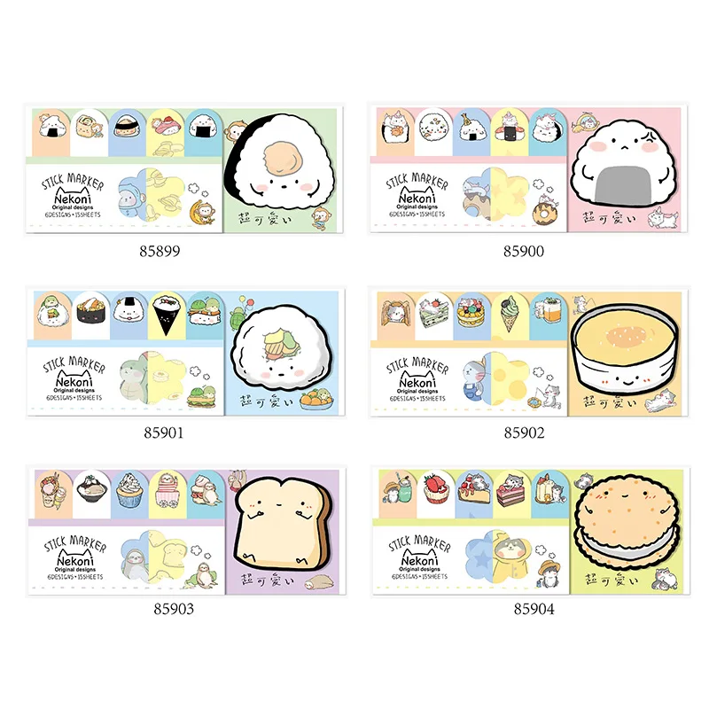 

90 Pcs/Set Cute Animals Sushi Snacks Series Sticky Note Self-Adhesive Memo Pad Office School Supplies