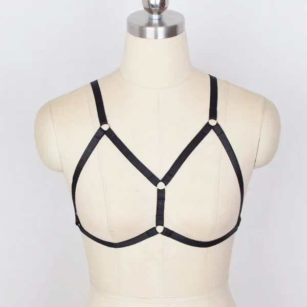 

JLX.HARNESS 90's Fetish Wear Bondage Bra Harajuku Black Exotic Body Cage Bra Elastic Pole Dance Lingerie Harness Bodysuit O0106