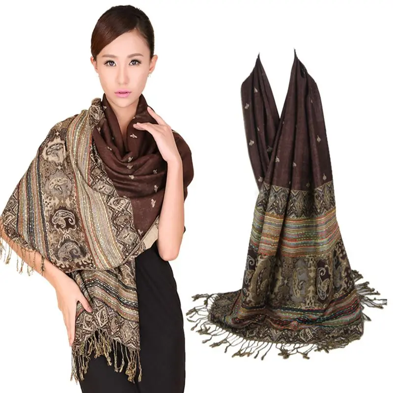 Fashion Scarf Women Double-Sides Fancy Paisley Wrap Scarf Pashmina Shawl Scarf Bee Wrap Shawl