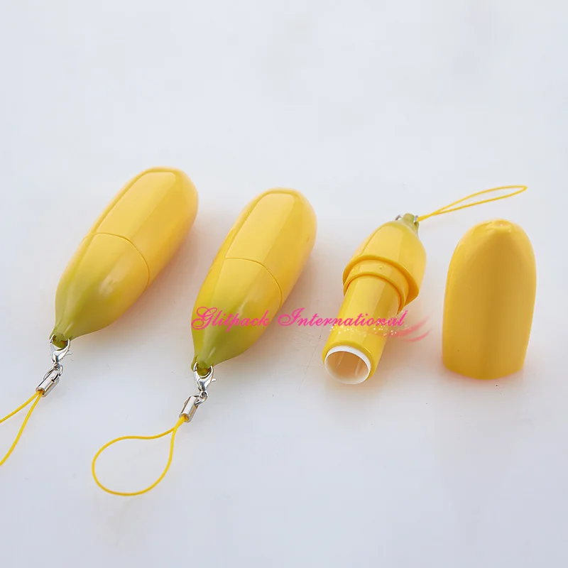 50pcs/lot 12.1mm ABS Cute Special Shape Fruit Banana Lipstick Tube DIY Empty Lip Balm Containers Tube Yellow Colors w/ Hang rope