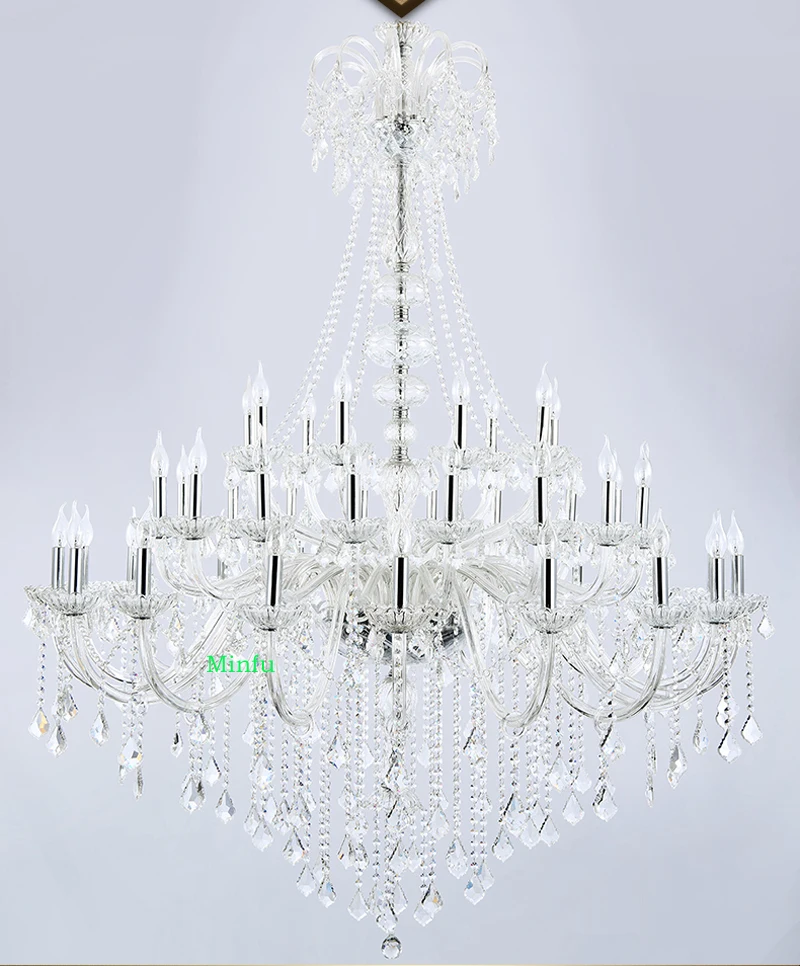 Led Ceiling Chandeliers Crystal Large Modern Lamp Living Room Glass Chandelier Lighting Hall Stairway White Silver