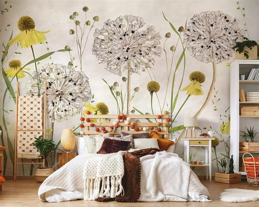 

beibehang Fashion modern wall paper yellow chrysanthemum hand painted American pastoral background papel de parede 3d wallpaper