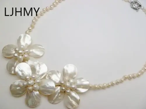 

LJHMY Fashion Jewelry Three White Mother Pearl Shell Flower White NecklaceWomen Wedding Party Necklace Gift