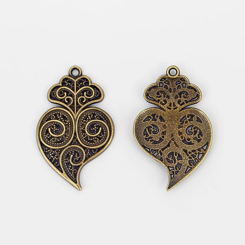 10pcs Antique Bronze Viana Heart Charms Pendants for Fashion Earring Necklace Jewelry Accessories 40x25mm