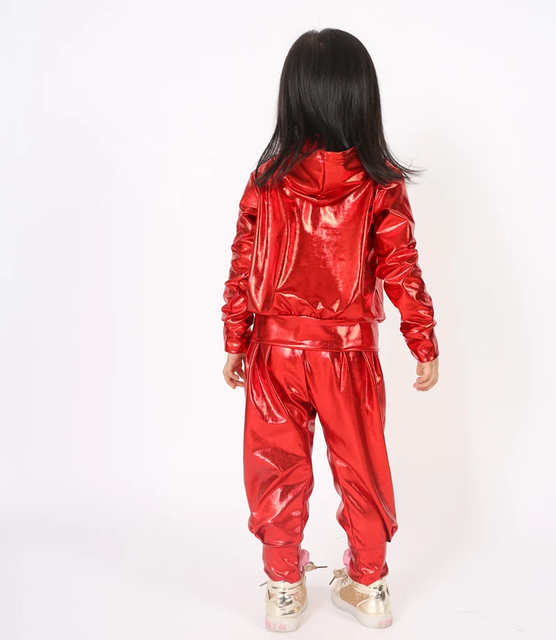 Spring Autumn Kids Red Bomber Jacket Stage Performance Wear Paillette Feminina Casaco Hip Hop Dance Coat