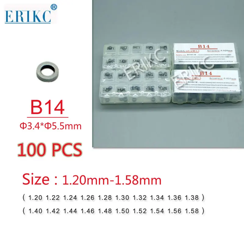 

ERIKC B14 Fuel Nozzle Adjusting Washer Kit Common Rail Injector Repair Shim Size:1.20mm--1.58mm Injectors Fitting Engine Part