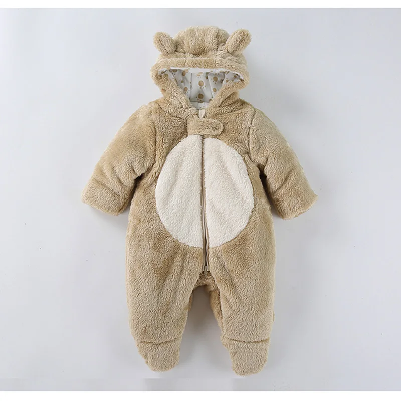 Baby clothes winter bear coral fleece hooded jumpsuit thick warm baby rompers children overalls kids boy girl clothes pajamas