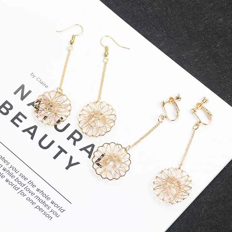 JIOFREE Korea Style High Quality geometry Hollow star love Clip on Earrings Without Piercing for Girls Party Needn\'t Ear Hole
