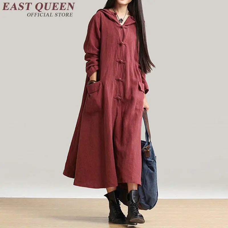 

Vintage traditional Chinese women long dress oriental Chinese linen full sleeve loose large size women dresses DD222 F