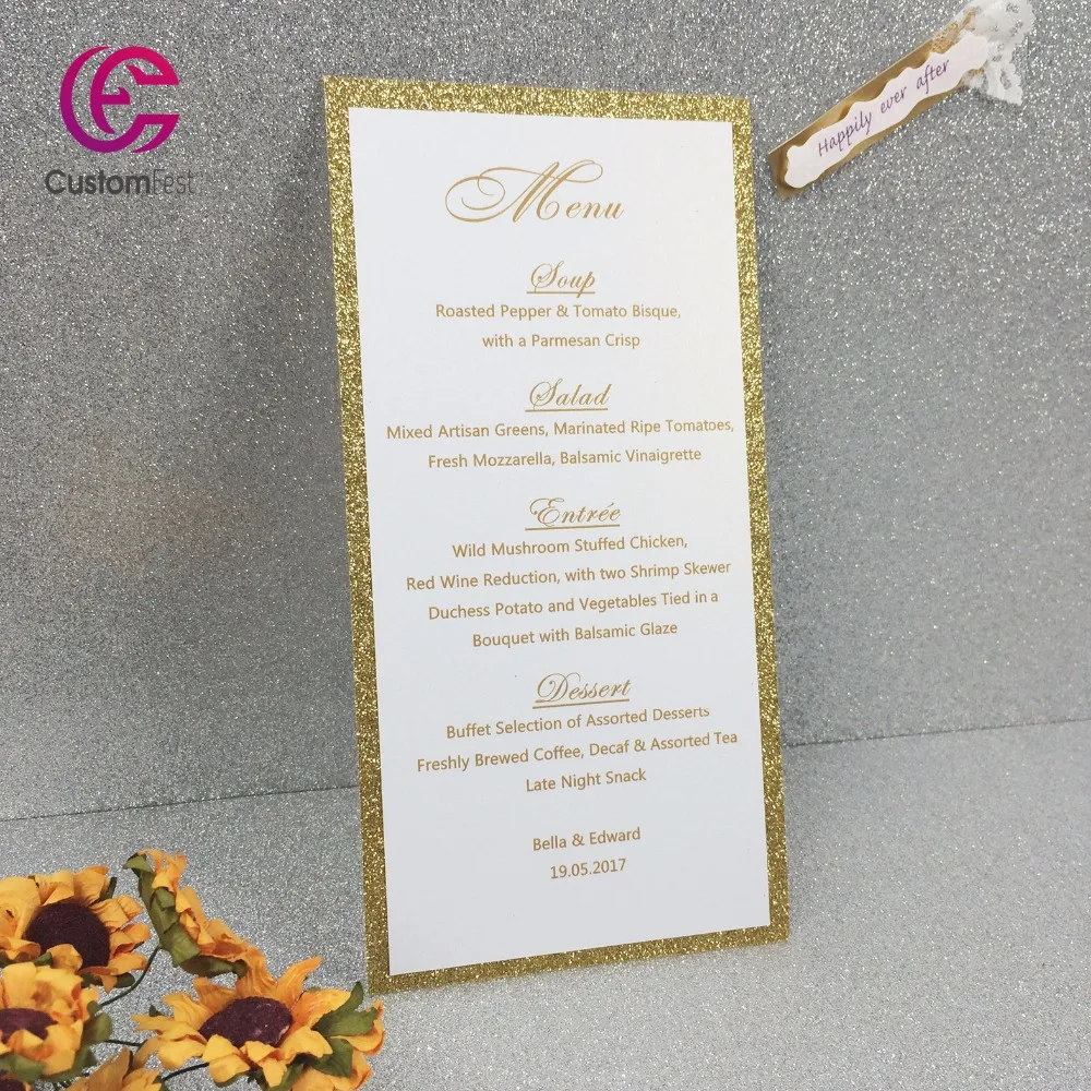 30pcs/lot Personalized menu two layers menu handmade Gold glitter  whole set available