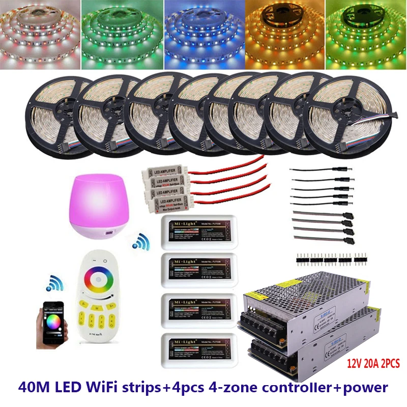 20M 25M 30M 40M 5050 RGB RGBW 60LED/M Led Strip + 4-Zone Mi Light RGB RGBW Remote Controller+12V LED Power