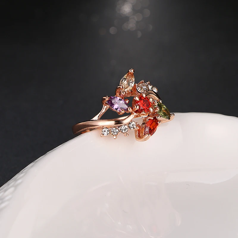 Emmaya Fashion Top Sale Colorful Rose Gold Color AAA Zircon Wedding bijoux Rings Jewelry For Women Gift