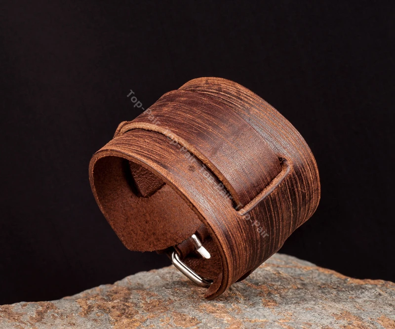 G419 Brown Cool Vintage Genuine Leather Bangle Wrap Bracelet Wristband Wide Cuff New