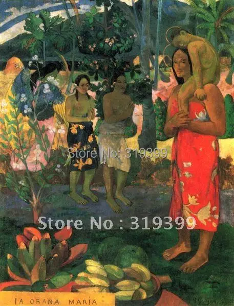 Oil Painting Reproduction,Ia Orana Maria (Hail Mary) by paul gauguin,Free Shipping,100% handmade on linen canvas,oil paintings