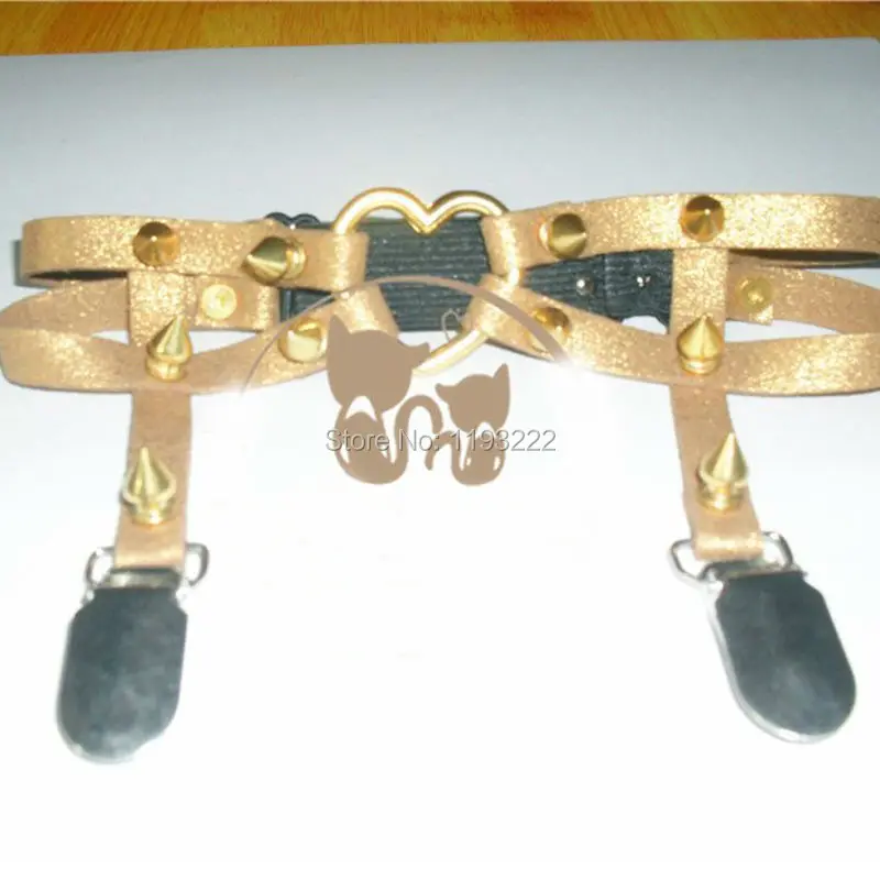 Wholesale Harajuku Lolita Pu Leather Garters Studded Rivet Leg Ring 100% Handcrafted Gold Thigh Harness Heart Garter Belt