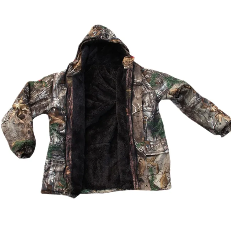 

Autumn Winter Warm Fleece 3D Camouflage Hunting Jacket Ghillie Suit Tactical Hiking Fishing Clothes Men Waterproof Hooded Jacket