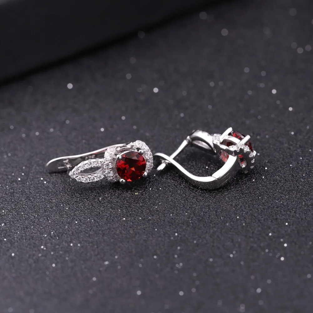 GEM\'S BALLET 925 Sterling Silver Stud Earrings 2.10Ct Natural Red Garnet Gemstone Simple Elegant Earrings for Women Fine Jewelry
