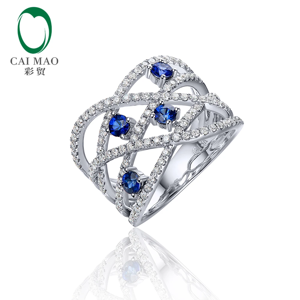 

0.52ct Natural Round Blue Sapphires And 0.65ct SI G-H Diamond 14kt 585 White Gold Engagement Ring for Unisex