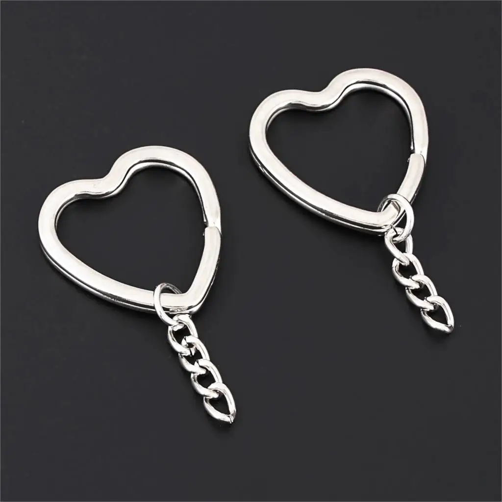 10Pcs  Silver Color Heart Shape Metal Keychain Findings Fit DIY Unisex Gift Keychain Keyfob Circles Accessories Jewelry A3256