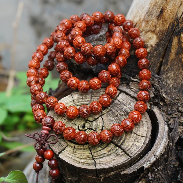 6/8/10mm * 108 * Natural Red Sandalwood / Lobular Red Sandalwood / Carved Lotus Loose Beads Mala Japa Bracelet Jewellry Findings