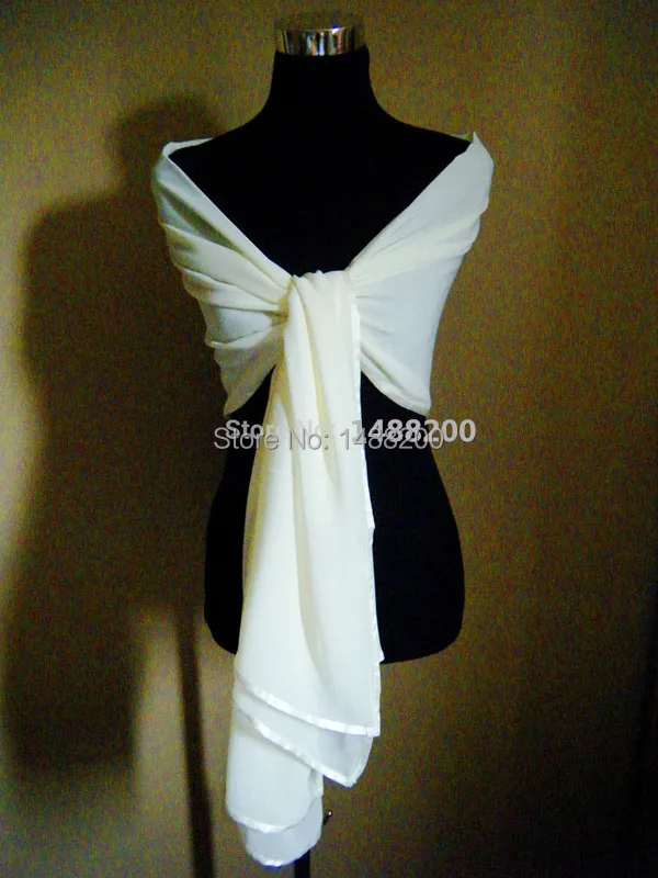 Mingli Tengda Ivory/White Chiffon Large Shawl SATIN EDGE Wrap/Stole/Bolero/Pashmina/Scarf 78 Inches Long 27 inches Wide Custom