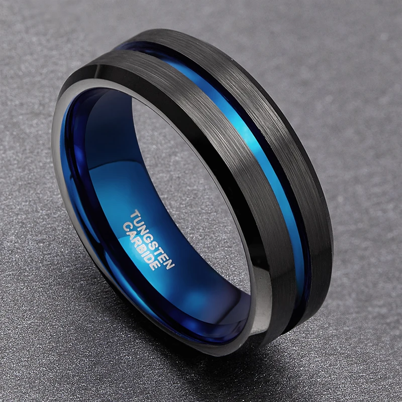 TIGRADE 6/8/10mm Blue&Black Mens Tungsten Carbide Ring Blue Line Design For Women Wedding Engagement Rings Fashion Size 6 -17