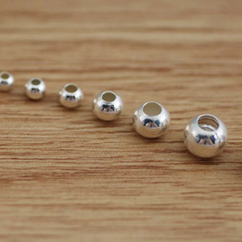 3-10mm Large Hole Real Pure 925 Sterling Silver Beads Jewelry Findings Accessories Round Smooth Bead DIY Bracelet Anklet Chain - Image 3