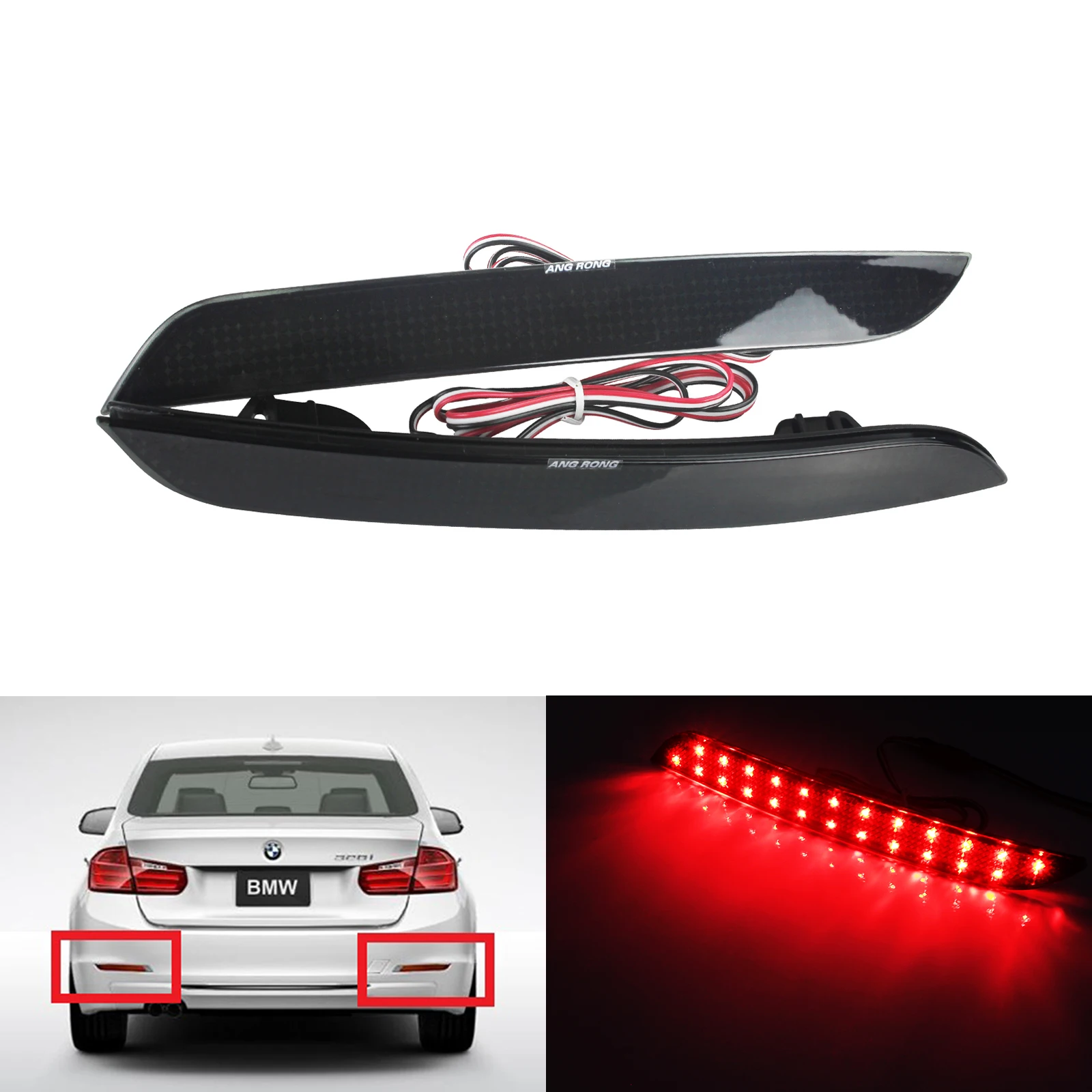 AONGRONG 2 LED Auto Lamp Car Light Rear Bumper Reflector Tail Brake Light Black Lens For BMW F30 F31 F32 F33 F34 F35 F36