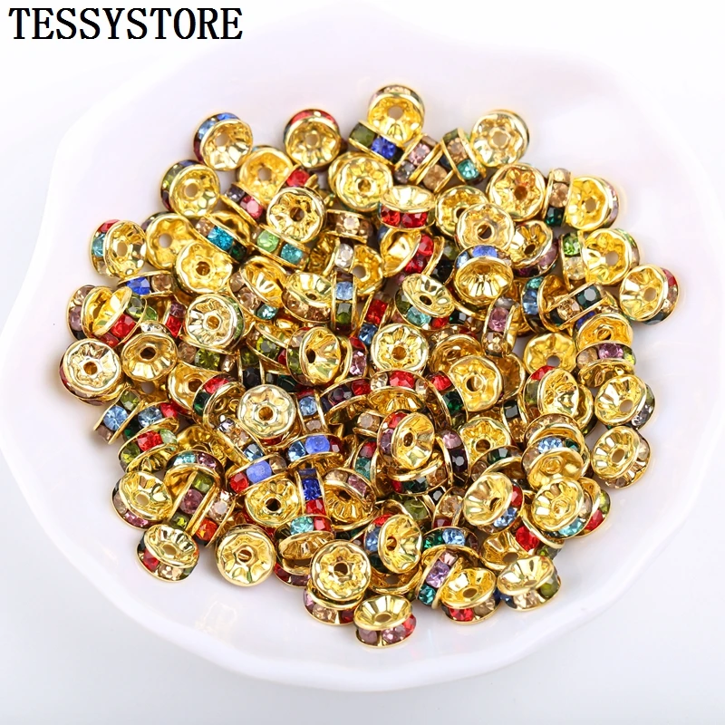 

30pcs Circle Inlaid Rhinestone Spacer Beads Gold Silver Plated Beads For Jewelry Making Bracelet Necklace DIY Accessories