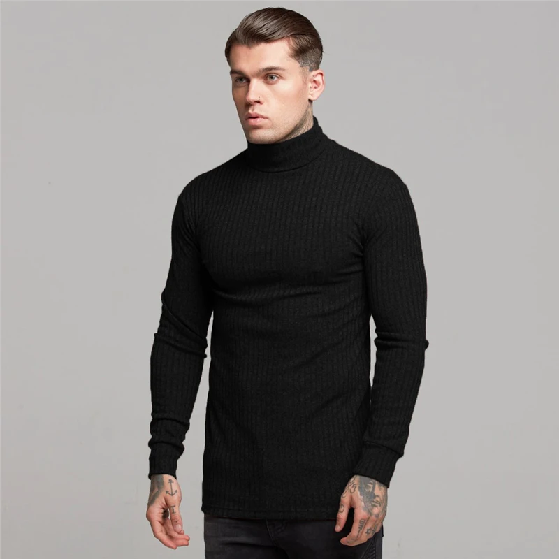 Mens Turtleneck Sweaters Winter Thin Pullovers Men Casual Solid Knitted Turtleneck Sweater Fashion Slim Fit Knitted Pull Homme